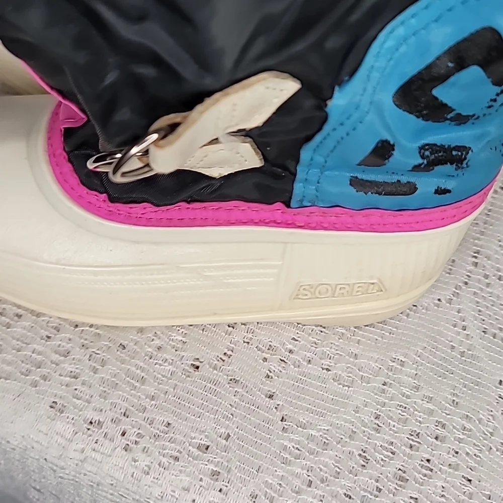 Sorel toddler pull on blue pink winter snow boots sz 8 toddler